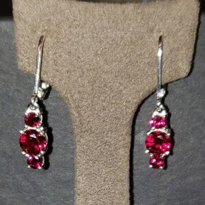 Sterling Silver Genuine and Created Gemstone Three Stone Birthstone  Earrings